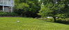 a robot mower works in front of the house